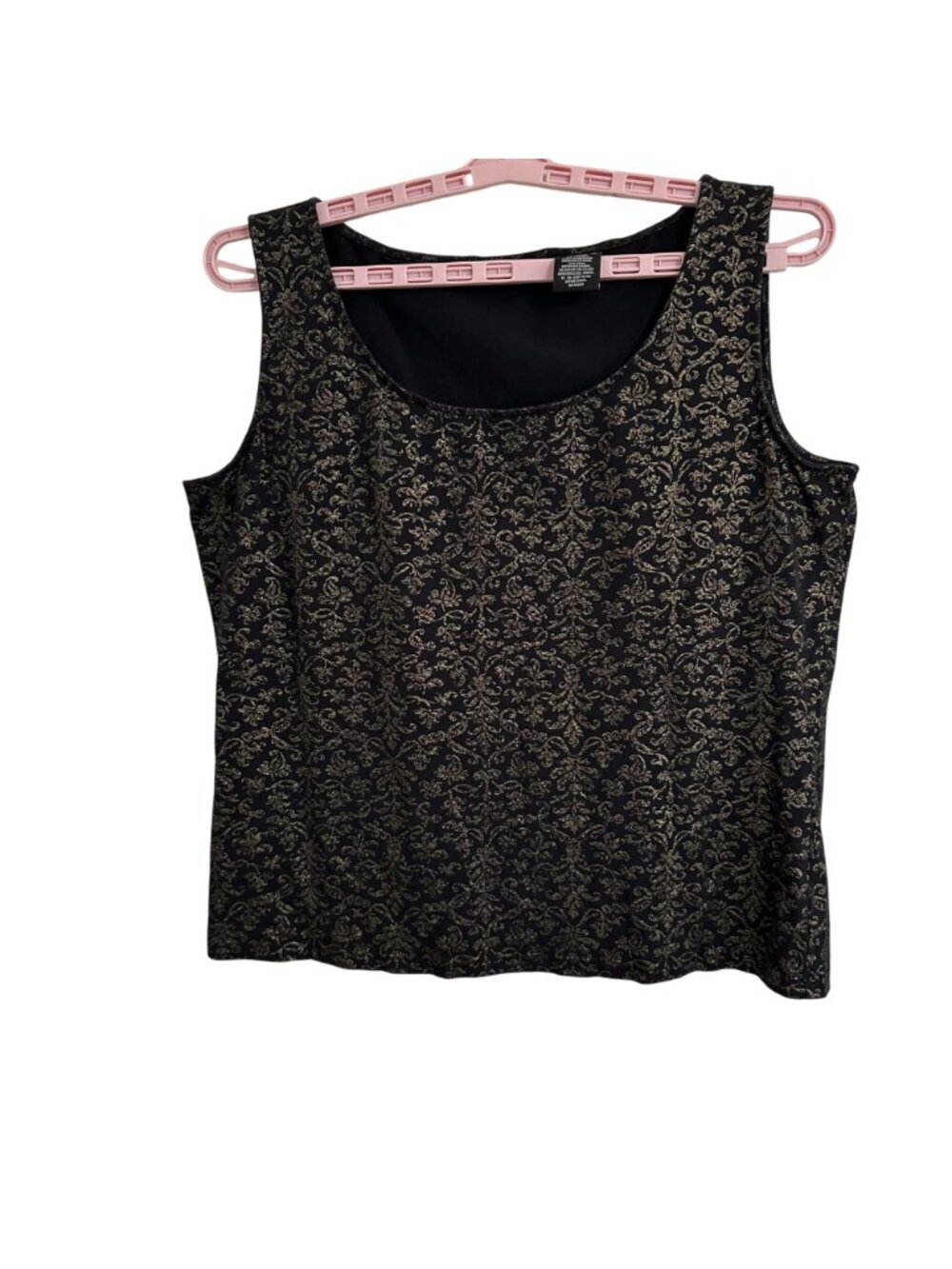 Apostrophe Stretch Tank Top XL Black & Gold Floral Pattern a Whimsigoth Fairy - Picture 2 of 9